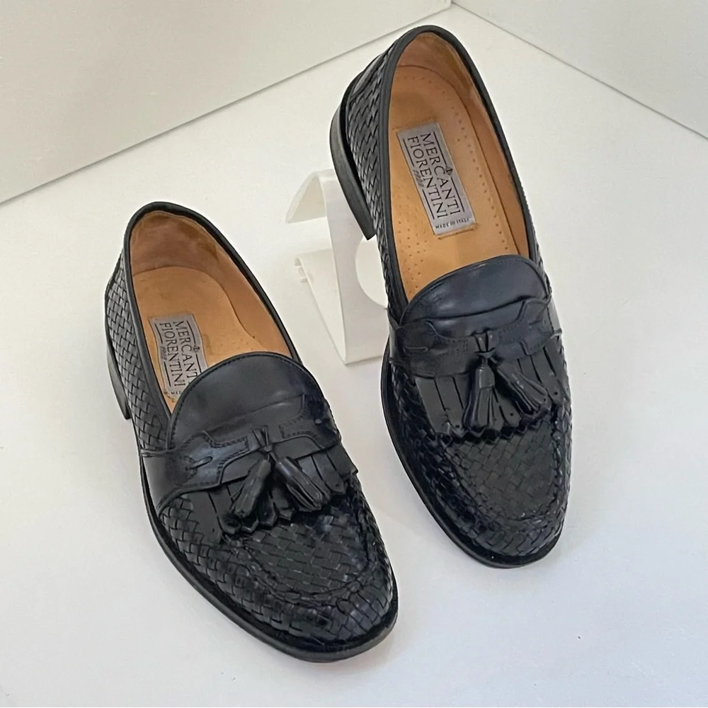Mercanti Fiorentini Leather Loafers Tassel Woven 8 Men Shoes Chunky Grunge City